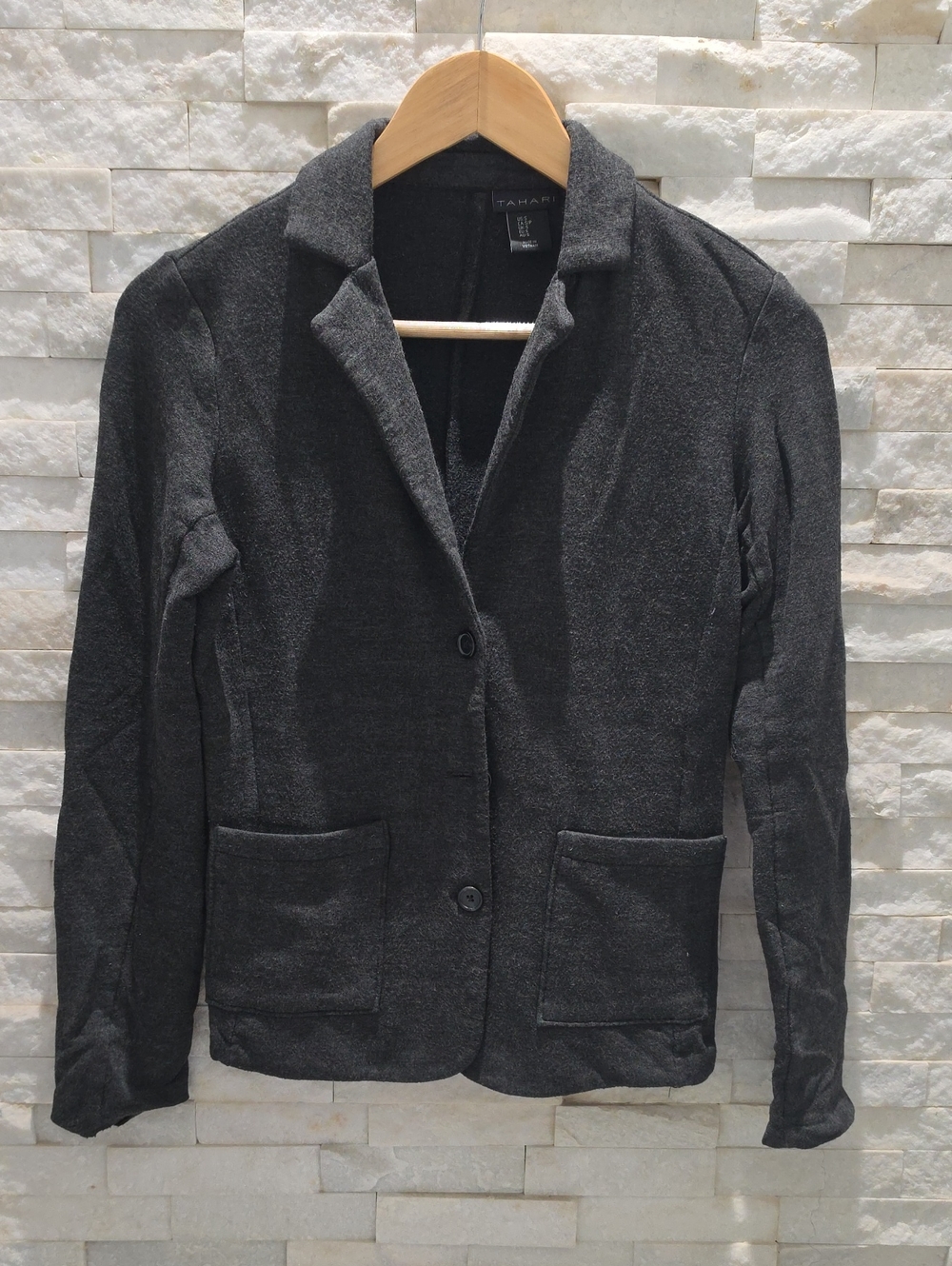 Tahari Charcoal Knit Blazer with Front Patch Pockets